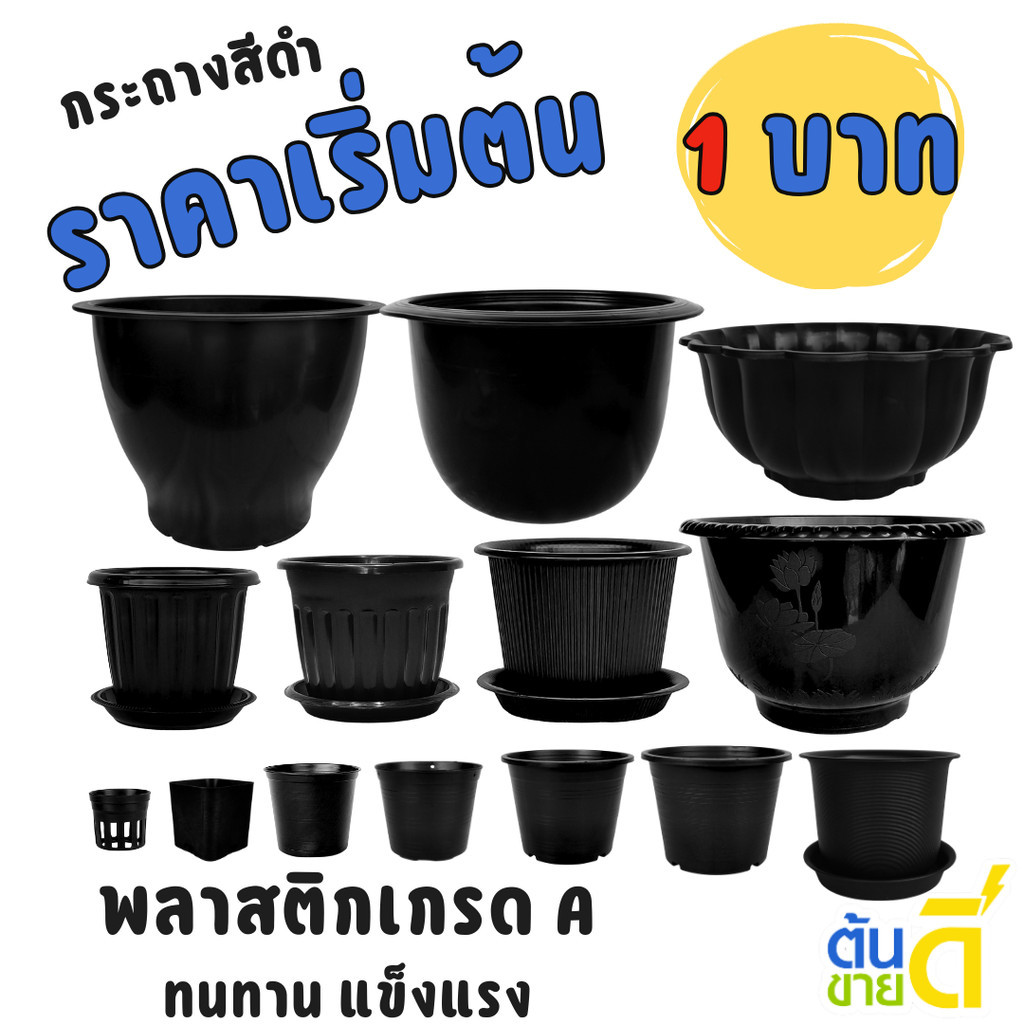 กระถาง กระถางต้นไม้ กระถางพลาสติก เบอร์ 2 2.5 3 4 5 5.7 6 7.5 8 9 10 12 นิ้ว สีดำ