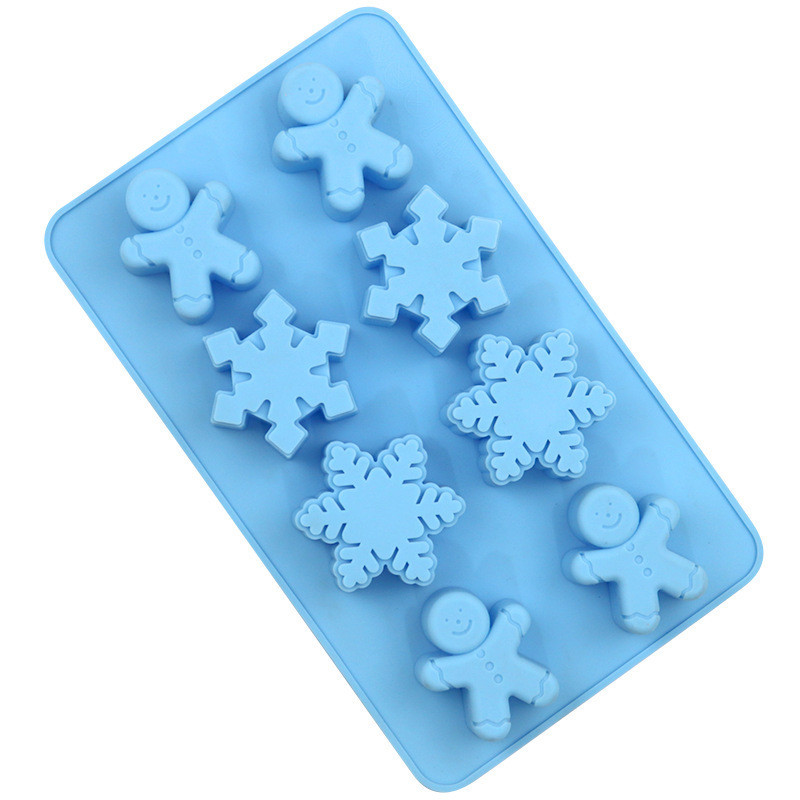 8-cavity Snowflake Gingerbread Man แม่พิมพ์อบช็อคโกแลตแม่พิมพ์ตกแต่งเค้กแม่พิมพ์พุดดิ้งเยลลี่แม่พิมพ์ DIY แม่พิมพ์อบ