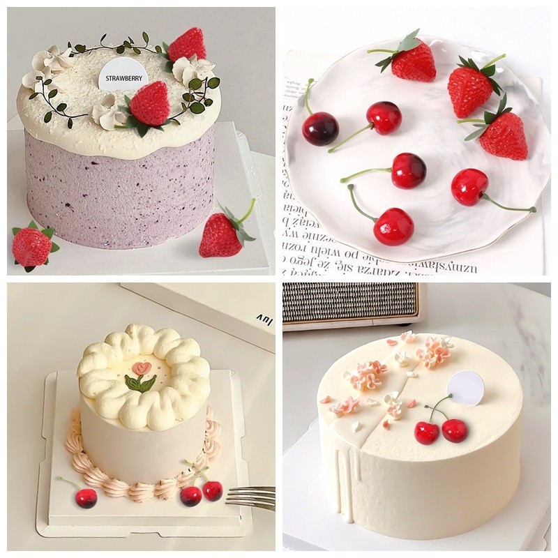 10ชิ้นเชอร์รี่สตรอเบอร์รี่ผลไม้เทียมรุ่นจําลองสตรอเบอร์รี่เชอร์รี่เครื่องประดับหัตถกรรมอาหารอุปกรณ์ถ่ายภาพพรรคเค้กตกแต่งอุปกรณ์