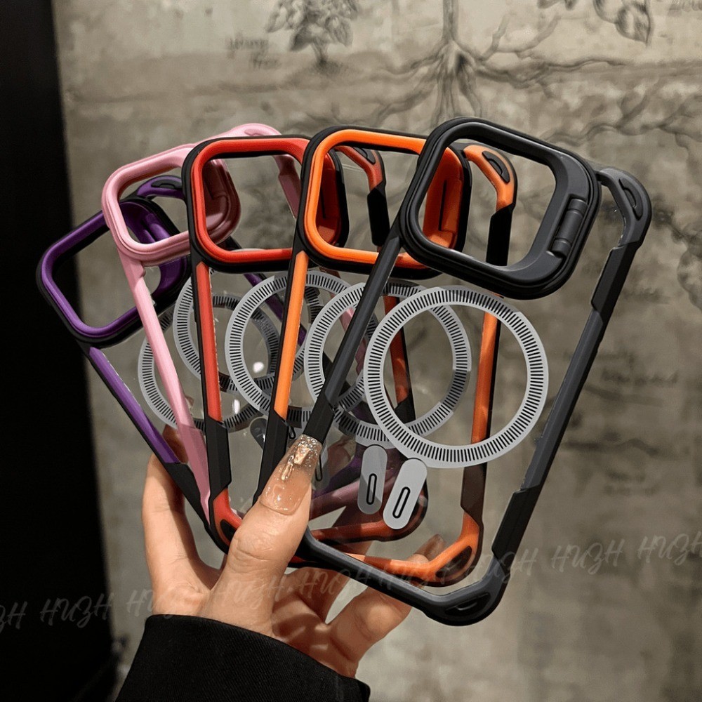 สําหรับ iPhone 15 Pro Max ปลอก Anti Drop เลนส์วงเล็บแม่เหล็กโทรศัพท์สําหรับ iPhone 13 14 Pro Max 15 PLUS 14 PLUS Shell กันกระแทกโปร่งใส Hard ฝาหลัง