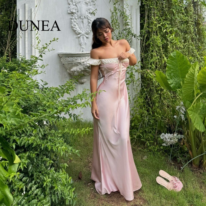 ดวย ผู้หญิงฝรั่งเศสเซ็กซี่หวานสแควร์ปกสายรัดพัฟแขนชุดสีชมพู - รูปที่ 3