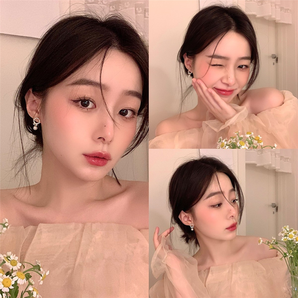 เกาหลีต่างหูโบว์มุกหวาน 2024 ใหม่ ซอก ออกแบบ ความรู้สึก แสงสว่าง ต่างหูหรูหรา
