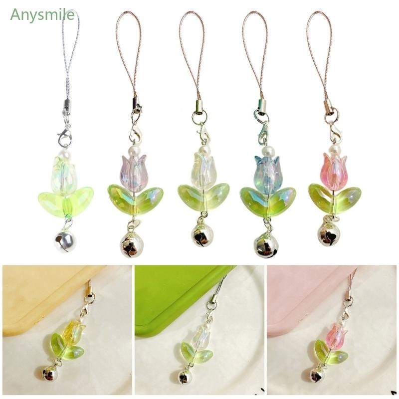 Anys Tulips กระดิ่งดอกไม้จี้แขวนเชือกโทรศัพท์สายโซ่อุปกรณ์เสริมพวงกุญแจ