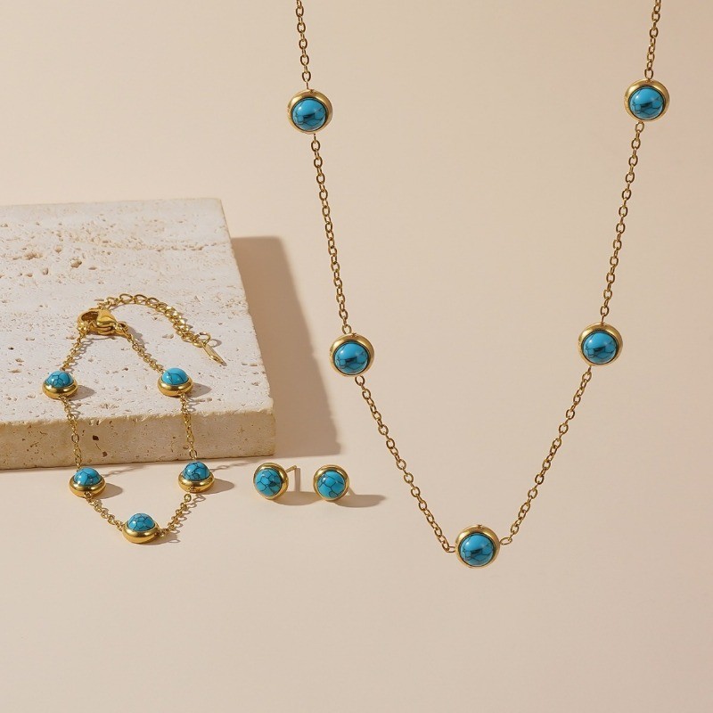 ประณีตสีฟ้า Turquoise Crack สร้อยคอ/สร้อยข้อมือ/ต่างหูผู้หญิงสไตล์ Palace Retro Noble ชุดเครื่องประดับของขวัญที่ดีที่สุด  ของขวัญ