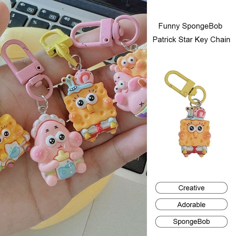 aidderse.th Funny SpongeBob Patrick Star Key Chain กระเป๋าเป้สะพายหลังการ์ตูนน่ารักจี้คู่ Best Friend Gift-
