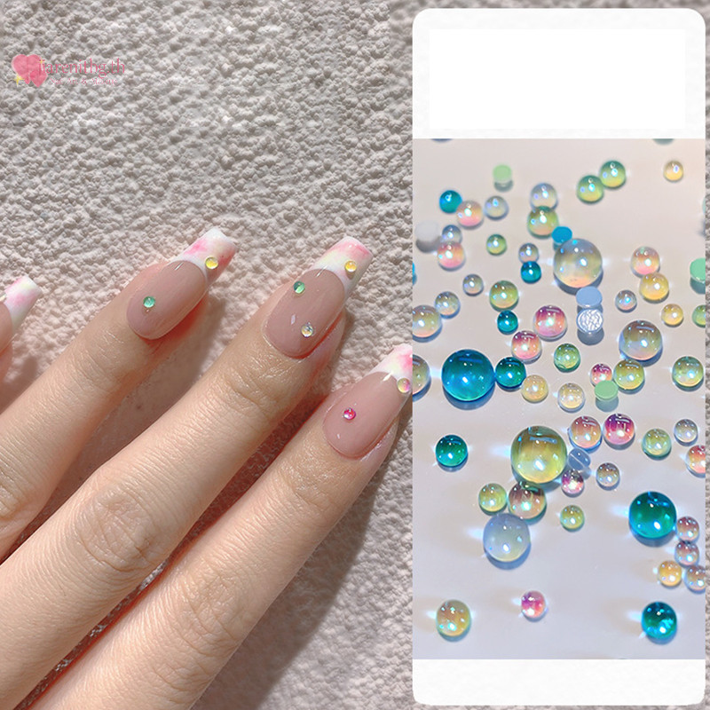 Renbg สีสัน Mermaid Bubble ลูกปัดเล็บอุปกรณ์เสริมแบนสี Semi-Circular Mermaid Diamond Macaron ตกแต่งเล็บ TH