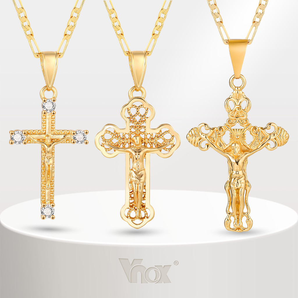 VNOX วีน็อกซ์ เพทายกลวงพระเยซูข้ามจี้สร้อยคอสําหรับผู้หญิงสาว,18เค ทองประณีตศรัทธาอธิษฐานเครื่องประดับของขวัญ