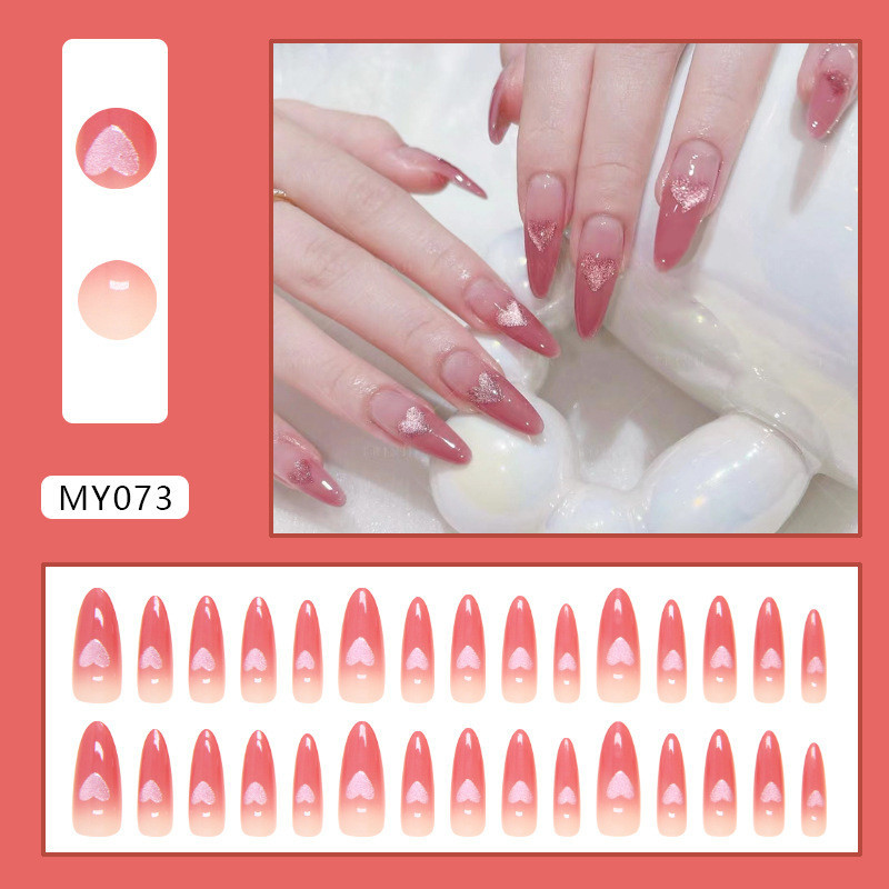 Cat Eye Handmade กดบนเล็บ 24 ชิ้นเล็บปลอมพร้อมสติกเกอร์กาว-MY073
