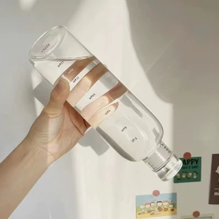 ขวดน้ำแก้ว 500 ml ฝาแน่น ขวดแก้วสีใส + ฝา แบบพกพา สะดวก มีขีดแบ่งเวลา ไม่รั่ว ไม่ซึม
