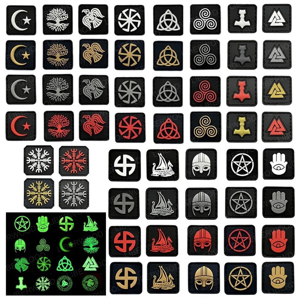 Mini ยุทธวิธีไวกิ้งเข็มทิศแพทช์ PVC ยางใน Odin เรา Trust Badge Valhalla Admit One Pirate Emblem Appliques Hook Patch