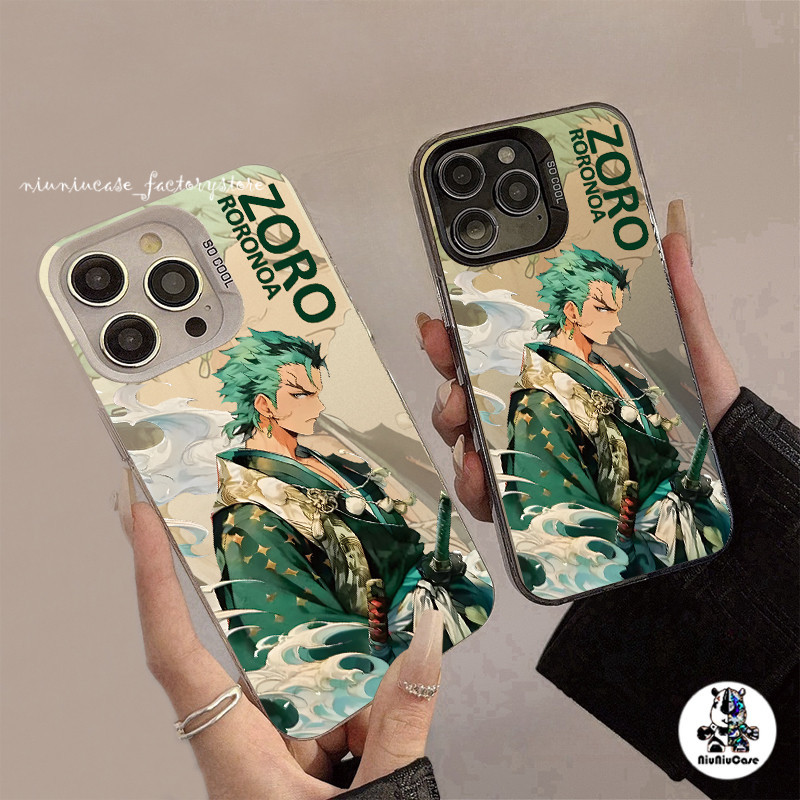 เคสโทรศัพท์ One Piece ZORO Pattern ไอโฟน 11 โลหะชุบโลหะด้วยไฟฟ้า For iPhone 11 12 13 14 15 Pro Max XR X XS 7 8 Plus เคส