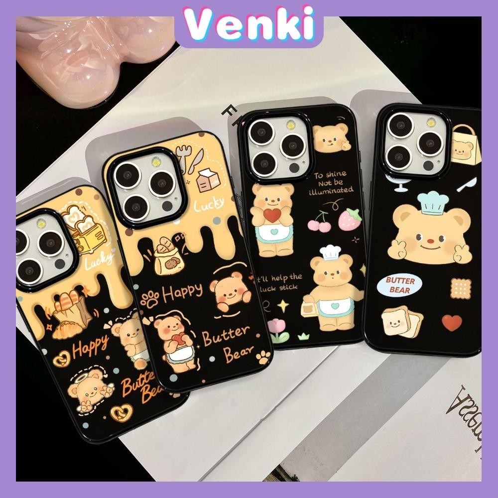 Venki - สำหรับ iPhone 15 Pro Max เคส ไอโฟน สีดำมัน TPU ซอฟท์เคส กันกระแทกกล้องป้องกัน หมีน้ำผึ้งน่ารัก เข้ากันได้กับ iPhone 14 13 12 Pro Max 11 XR XS Max 7 8 Plus