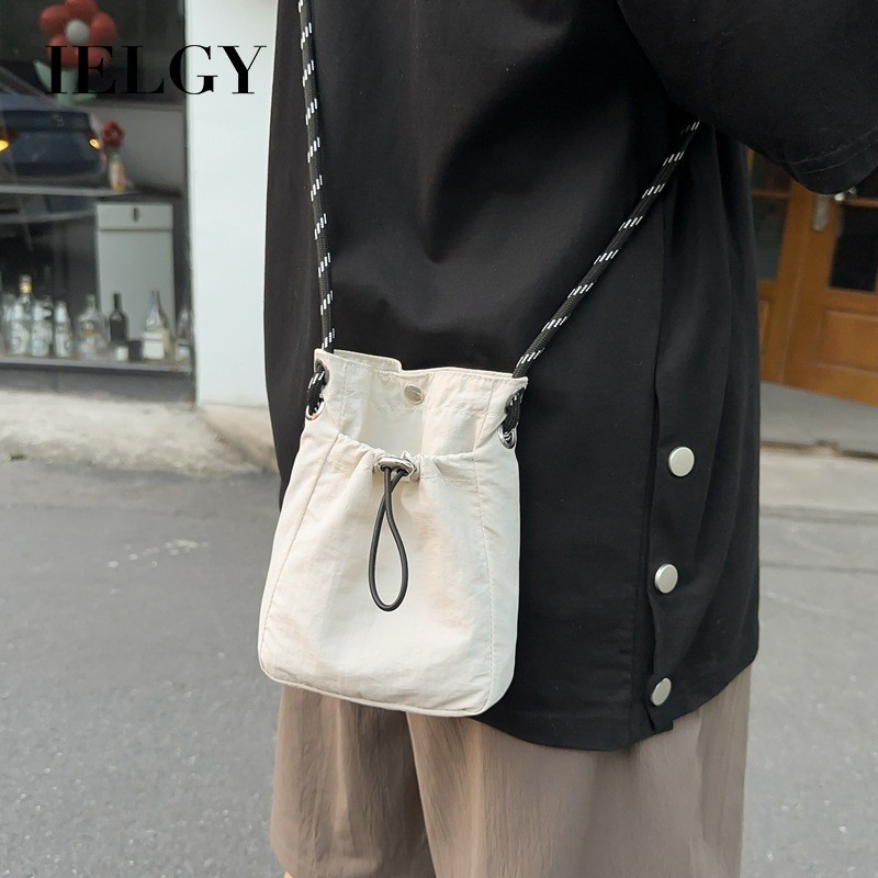 Ielgy กระเป๋าโทรศัพท์มือถือสไตล์มินิมอลญี่ปุ่นเกาหลีน้ําหนักเบา Drawstring Nylon All-Match One-Shoulder Cross-Body