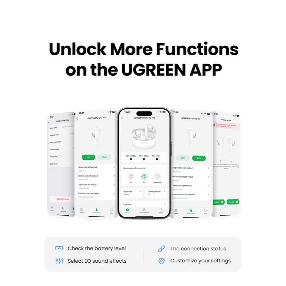 UGREEN รุ่น 35725 หูฟังไร้สาย  HiTune T3 Pro ตัดเสียงรบกวน (ANC) บลูทูธ 5.4 สำหรับออกกำลังกาย ฟังเพลง ดูหนัง