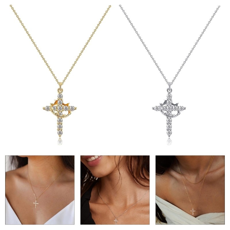 TNB สร้อยคอแฟชั่นพร้อมจี้ไม้กางเขนและมงกุฎเสน่ห์