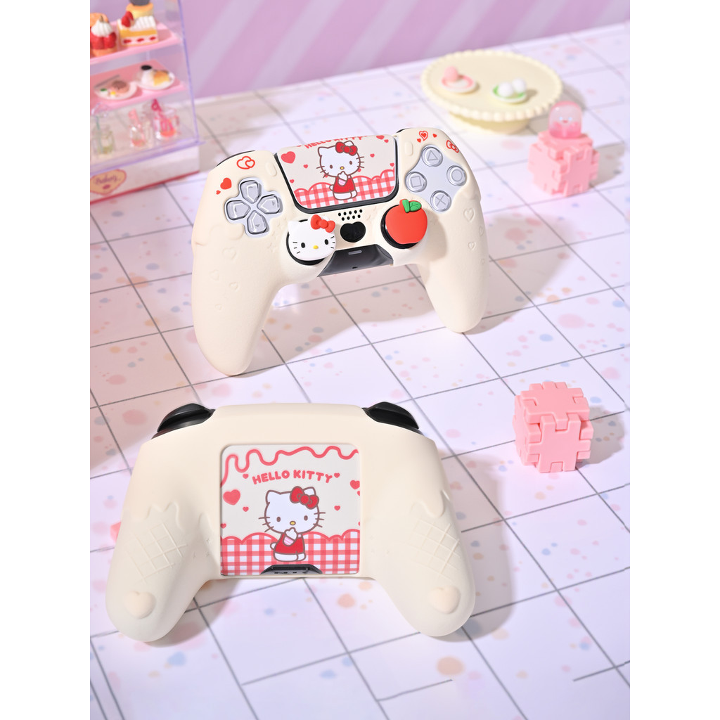 Geekshare HelloKitty ผิวคอนโทรลเลอร์ซิลิโคนกันลื่นและป้องกันเหงื่อสําหรับคอนโทรลเลอร์ PS5 และคอนโทรลเลอร์ NSPRO
