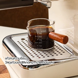☕แก้วตวง กาแฟ ด้ามไม้ สองปากเท แก้วช็อต 50-75-150ml. มิลลิลิตร จับไม้ขนาดเล็กถ้วย เอสเพรสโซกาแฟออนซ์ถ้วย
