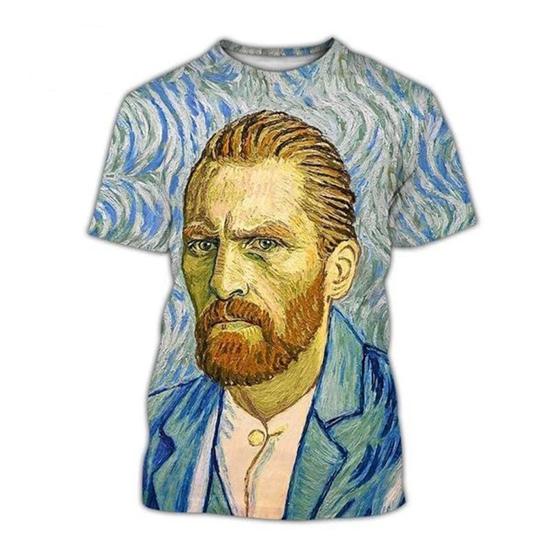 2023ฤดูร้อนสไตล์ใหม่ Vincent Van Gogh 3D พิมพ์เสื้อยืด Vincent Van Gogh ภาพวาดสีน้ํามันผู้ชายผู้หญิง