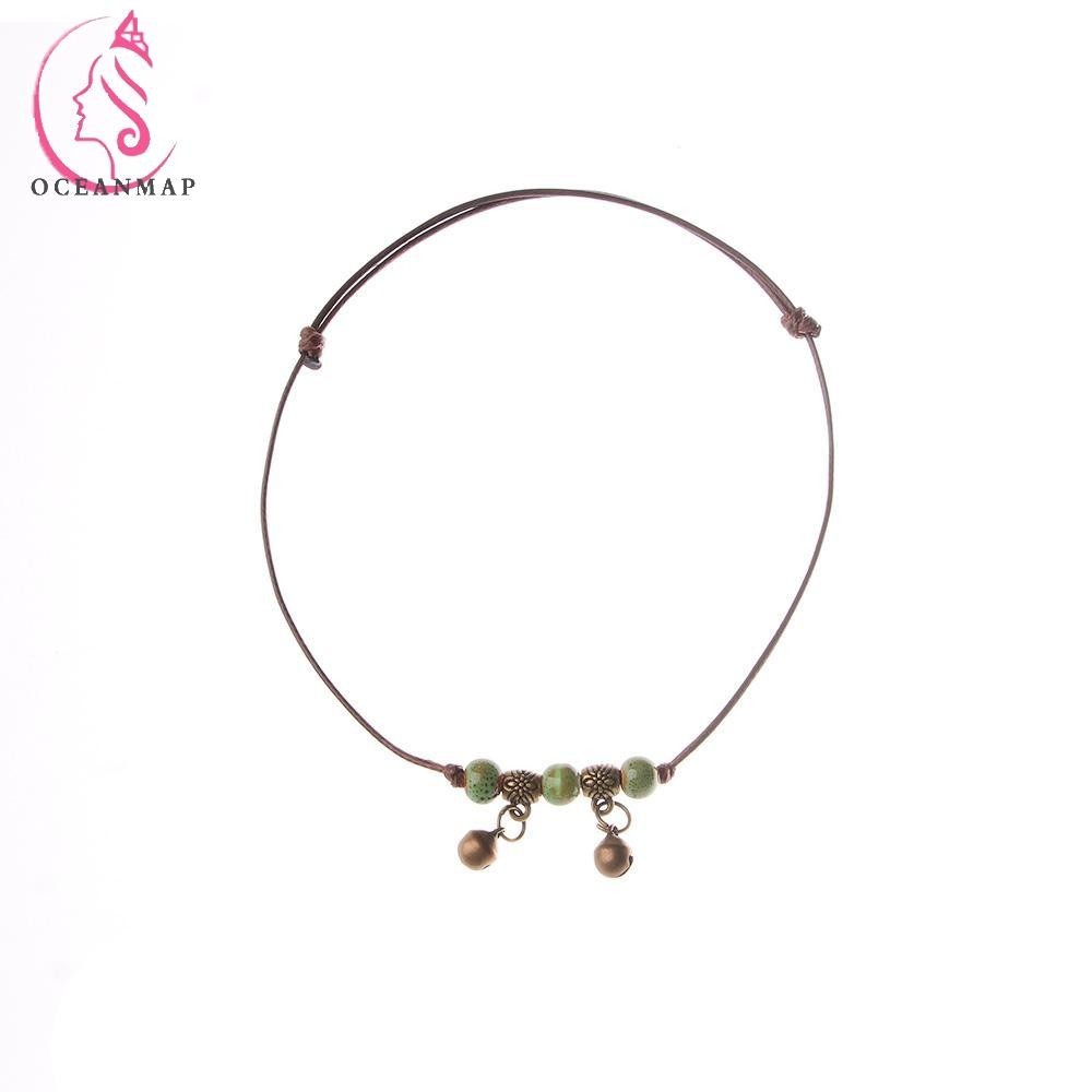 Oceanmap สร้อยข้อเท้าผู้หญิง Retro Art Charm Jingdezhen เซรามิคลูกปัด