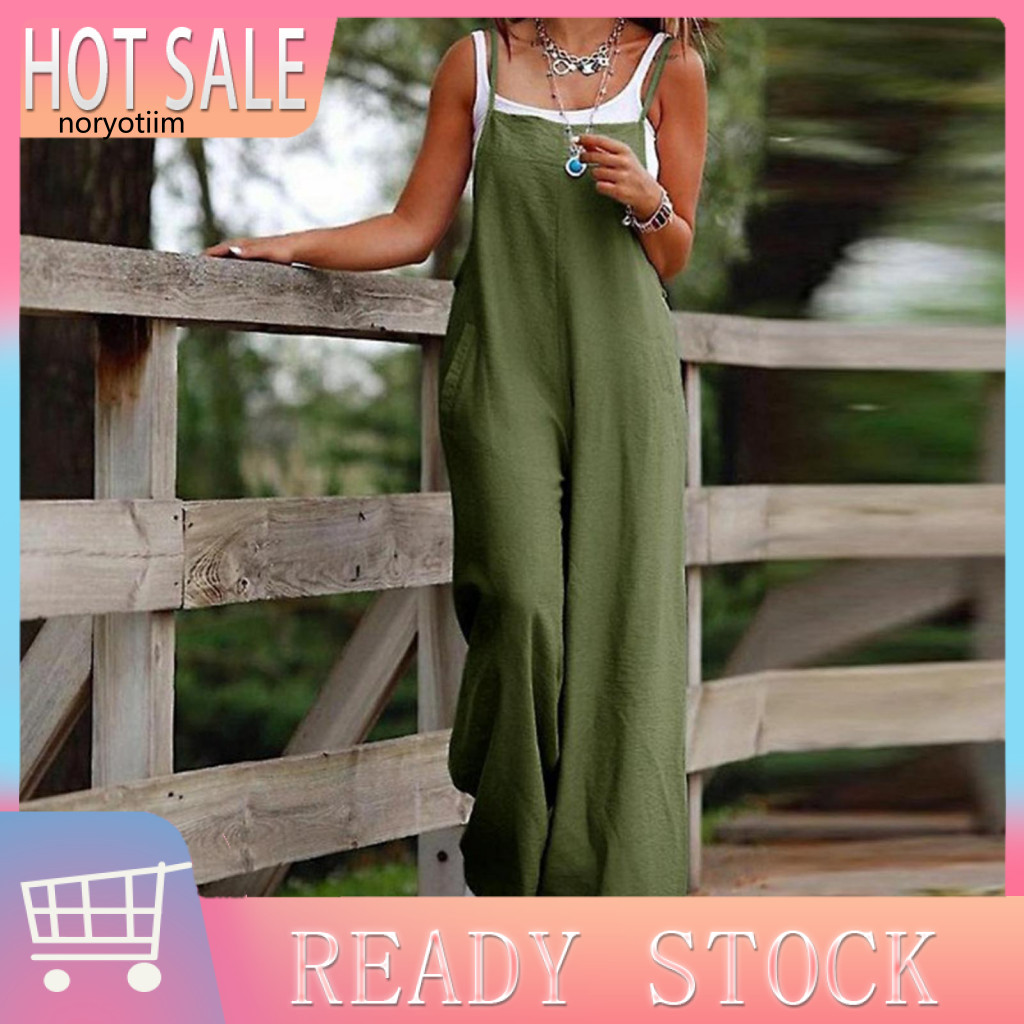 Nor Lady Strappy Jumpsuit Soft Jumpsuit เซ็กซี่เปลือยสปาเก็ตตี้ขากว้าง Jumpsuit พร้อมกระเป๋าสําหรับผู้หญิงสไตล์ฤดูร้อนแฟชั่นสําหรับสุภาพสตรีเอเชียตะวันออกเฉียงใต้