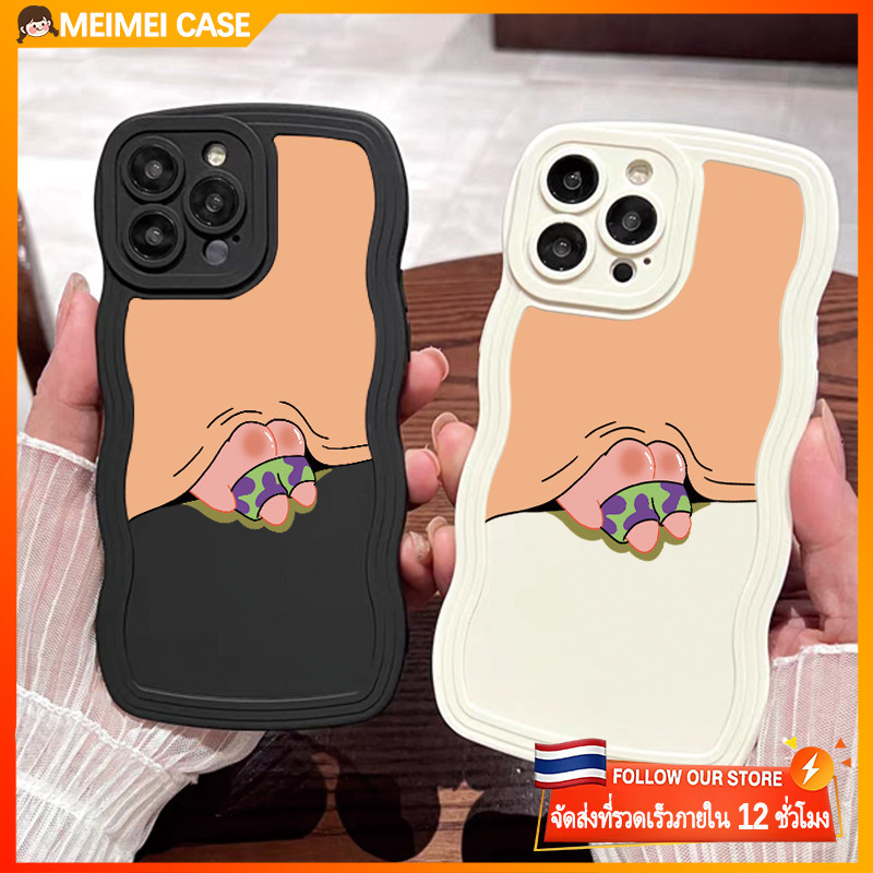 ใช้ได้ iPhone CASE iPhone 11 13 12 14 15 Pro MAX 8 7 Plus X XR XSMAX ล้อเลียน Spongebob ช็อกคลื่นโทรศัพท์กรณี