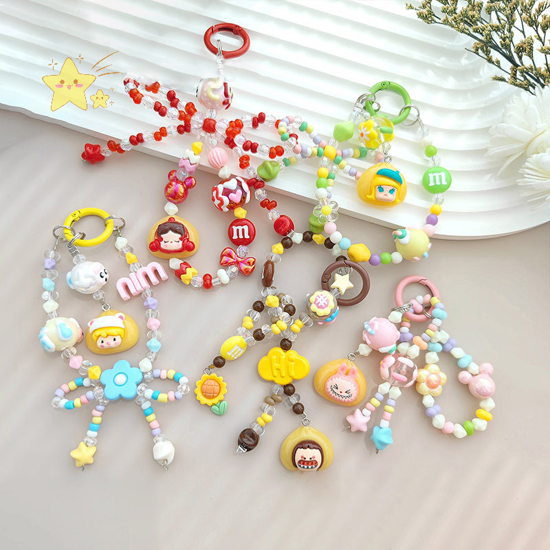[JBTH] Pop Mart Phone Chain Rabu Molly Bowknot Beaded พวงกุญแจสาวหวาน Anti-lost สายรัดข้อมือสร้อยข้อมือกระเป๋า Decor แหวนกุญแจรถ [JB]