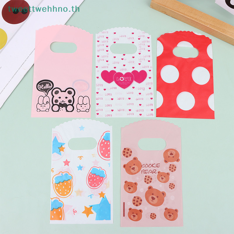 Tweetwehhno 50 ชิ้น/ล็อต Multi Designs ถุงพลาสติกขนาดเล็ก 9x15 ซม.บูติกถุงของขวัญพร้อมที่จับ Ch ต่างหูเครื่องประดับบรรจุภัณฑ์ถุง TH