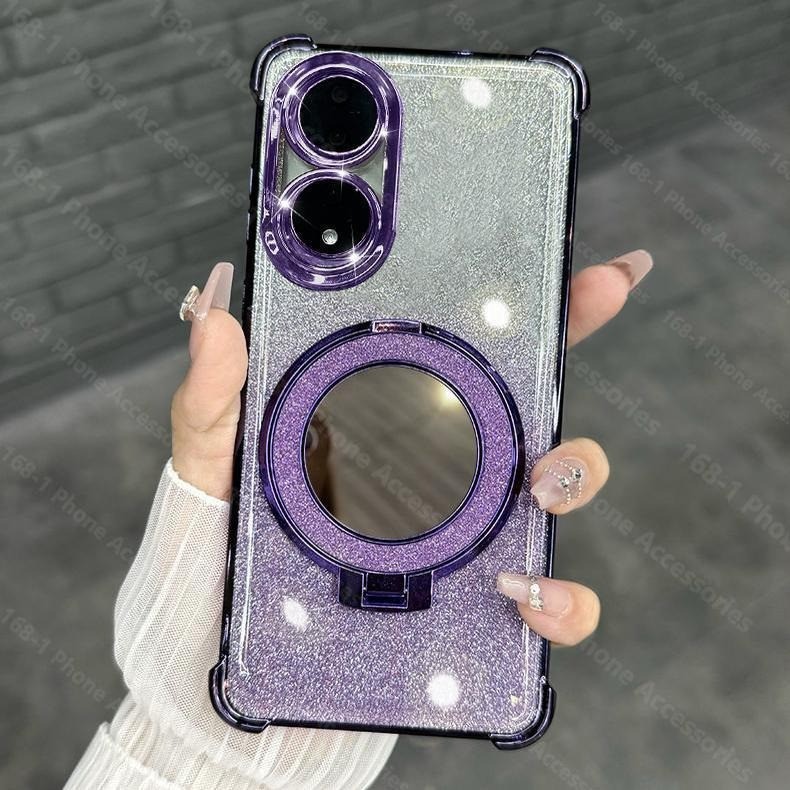 เคส OPPO A78 A98 A79 5G เคส OPPO A38 A18 ใสเยลลี่กันกระแทกเคสแวววาวหรูหราพร้อมเลนส์กล้อง ผู้พิทักษ์ กระจกแต่งหน้าที่วางโทรศัพท์ขาตั้งไฟฟ้า ฝาครอบโทรศัพท์