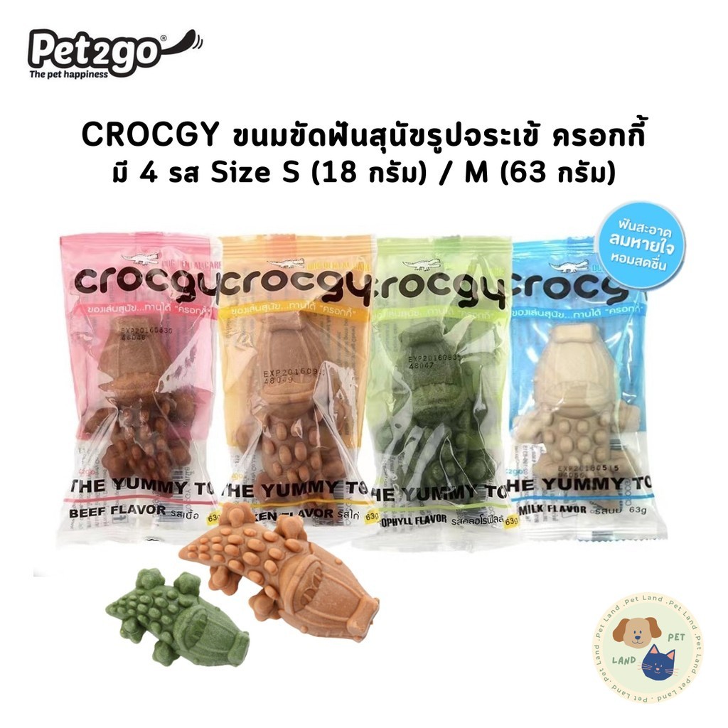 Crocgy ครอกกี้ ขนมขัดฟันสุนัขรูปจระเข้ Size S (18 กรัม) Size M (63 กรัม)