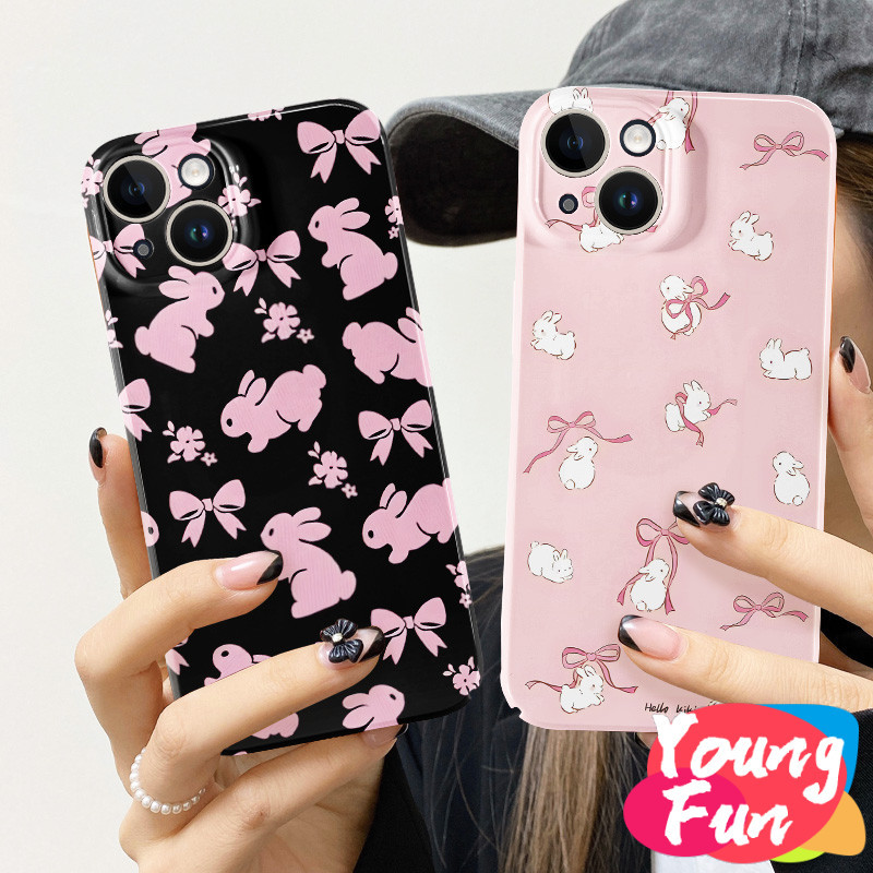 กระต่ายสีชมพูน่ารัก เคส Vivo Y21E Y20 Y17 Y15A Y16 Y1s Vivo Y22 Y51 2020 Y95 Y19 Y50 V25e Y02 V25 Y35 V20 V25 V23 Pro Glossy TPU Soft Case กันกระแทกป้องกันกล้อง