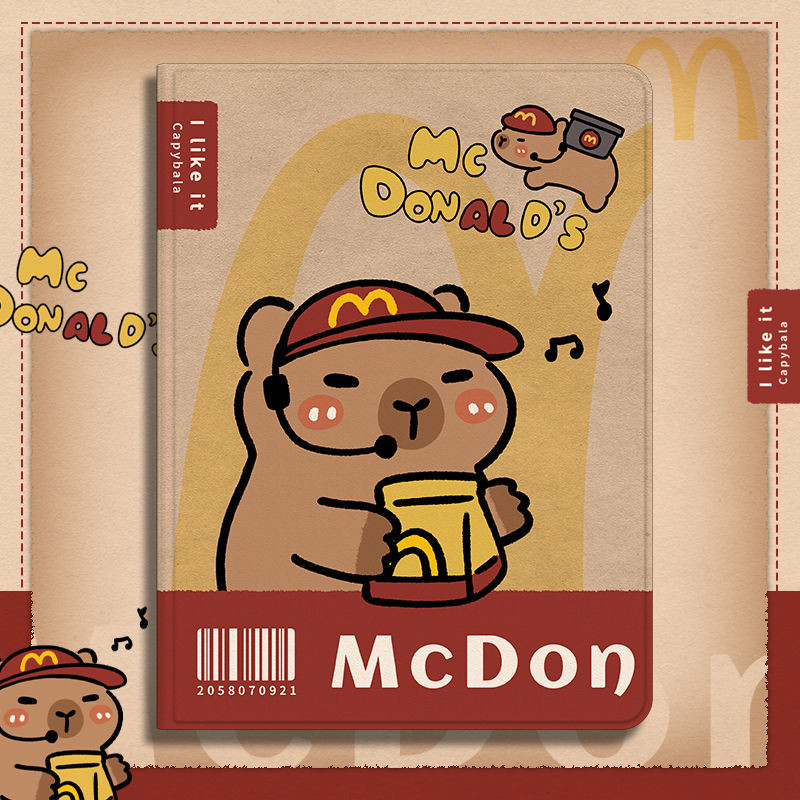 เคส iPad พร้อมช่องเสียบปากกาสําหรับ iPad Air4 Air5 Air6 10.9 นิ้ว Gen10 5th 6th Air3 Mini4 5 2018 McDonalds ฟังเพลงน่ารัก Capybara ผ้าไหมวัสดุ Anti Drop iPad Pro 11 ฝาครอบ