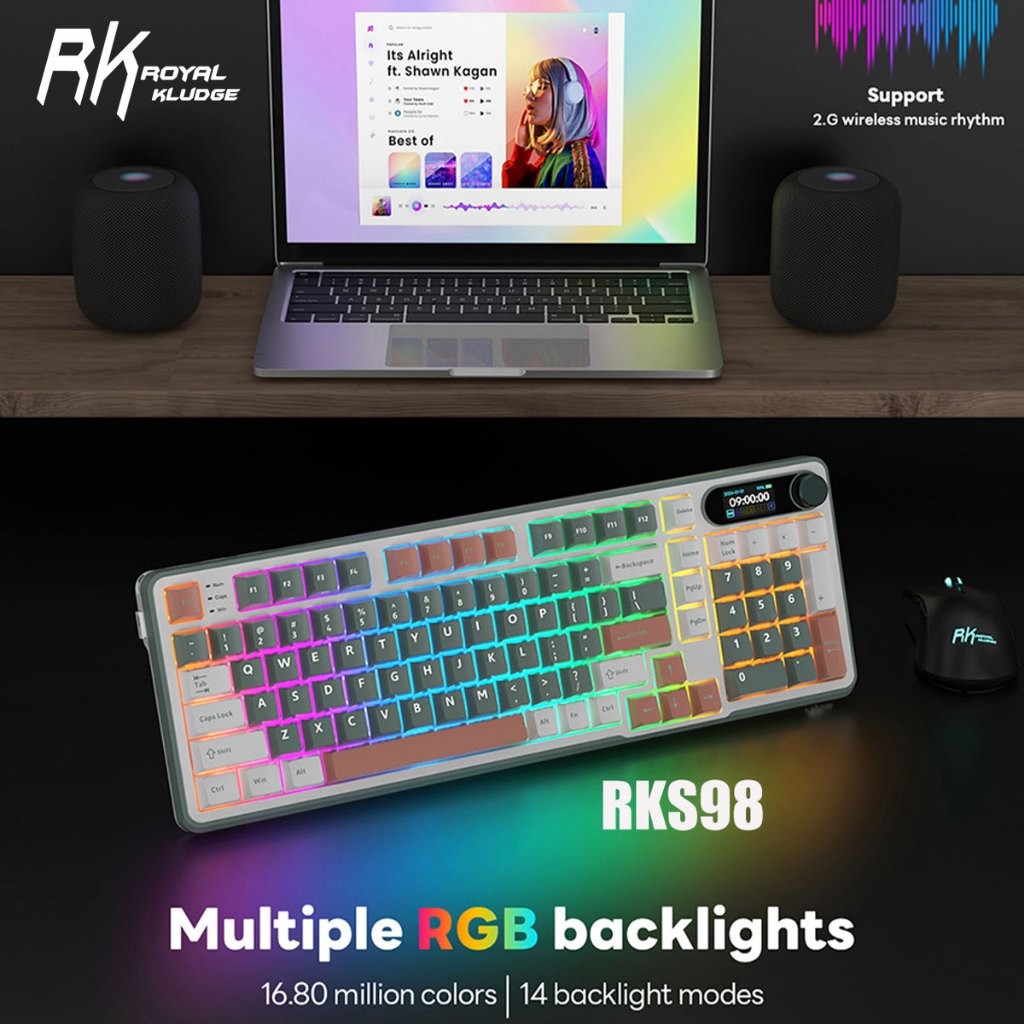 Rk Royal Kludge RK S98 Light Cloud 98 Key Tri-Mode RGB แบบมีสายบลูทูธ 2.4G ไร้สาย 3 โหมดพร้อมหน้าจอ 