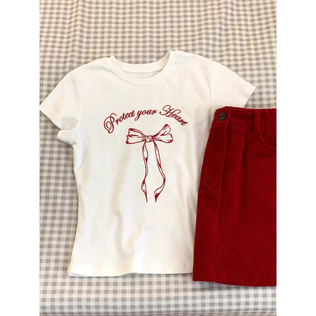 เสื้อ babytee TIHIK เสื้อยืดผู้หญิงคอกลม ผ้าฝ้าย ทรงเข้ารูป ไม่ย้วย ไม่หด ไม่ต้องรีด H000014