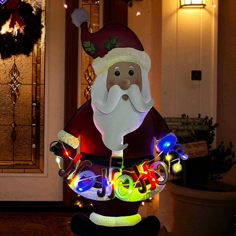 ซานตาคลอสตกแต่งสวนคริสต์มาส Snowman Stakes สีสัน Yard Plug-In Santa Claus สําหรับ Garden Patio Park Yard