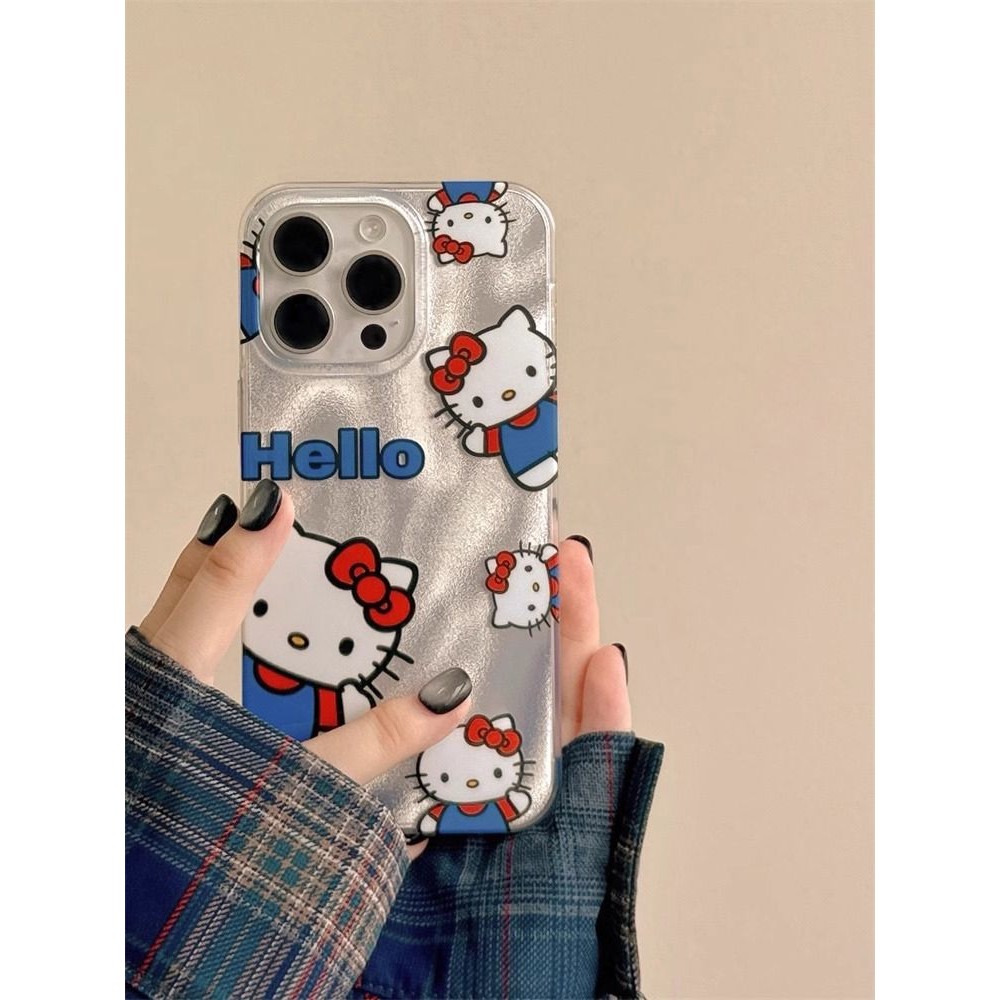 ญี่ปุ่นญี่ปุ่นเกาหลีแบบเต็มหน้าจอ Hello Kitty เคสโทรศัพท์ใช้งานร่วมกับ iPhone15 14 13 11 12Promax 11Promax 12Pro 14plus 15Promax XS XR X CHAE
