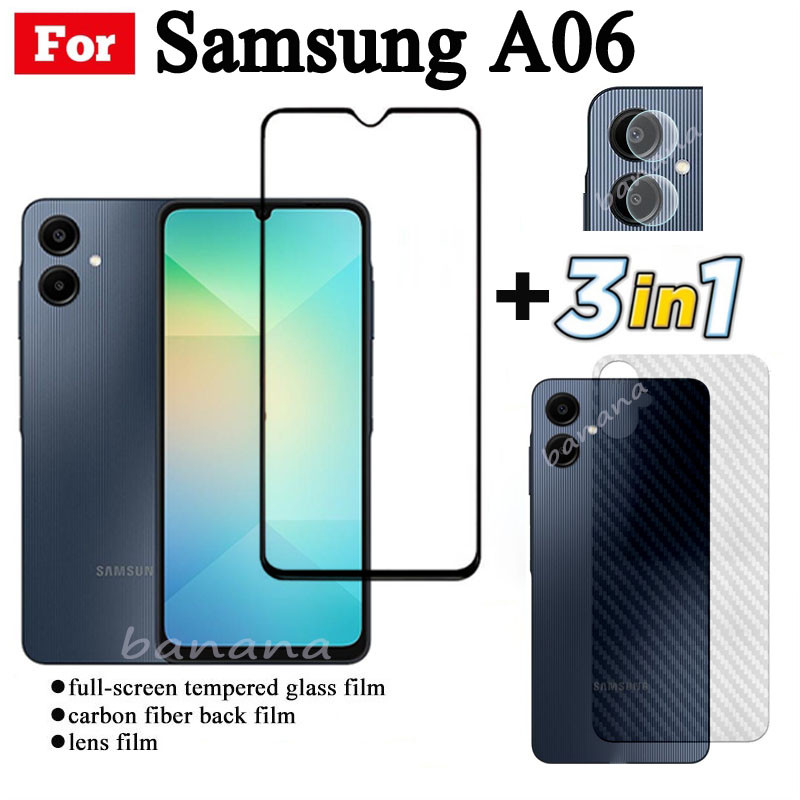 3 IN 1 Samsung A06 ฟิล์มกระจกนิรภัยสําหรับ Samsung Galaxy A06 A 06 คลุมทั้งหมดป้องกันหน้าจอกระจก + ฟ
