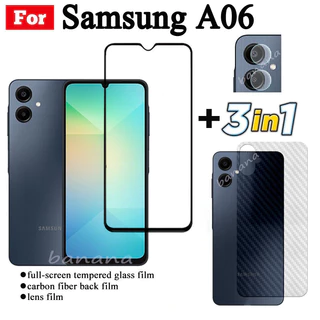 3 IN 1 Samsung A06 ฟิล์มกระจกนิรภัยสําหรับ Samsung Galaxy A06 A 06 คลุมทั้งหมดป้องกันหน้าจอกระจก + ฟิล์มเลนส์กล้อง + ฟิล์มด้านหลัง