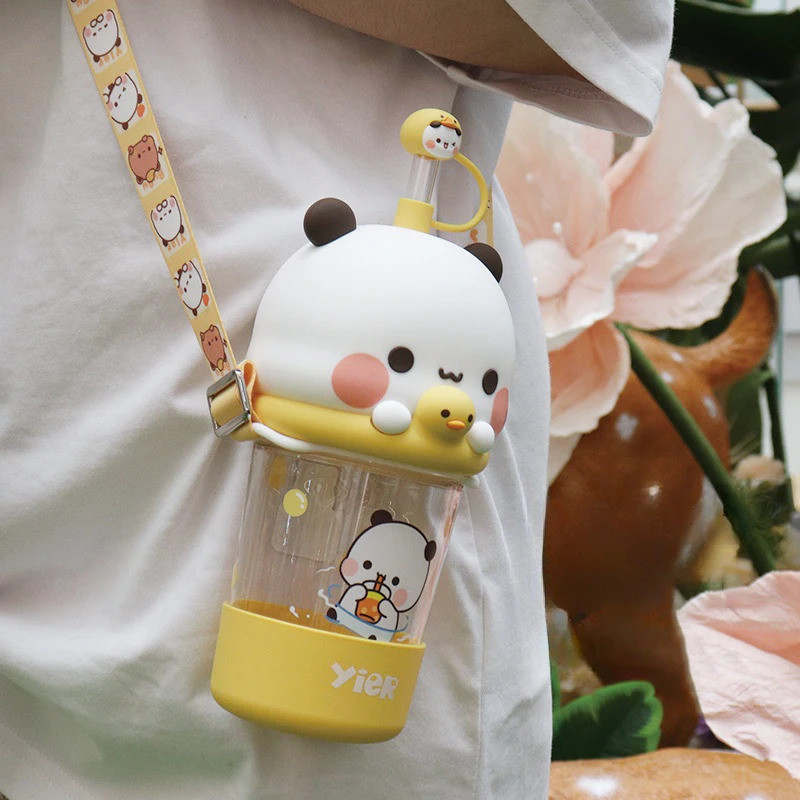 ใหม่ Panda Bubu และ Yier ถ้วยฟางแบบพกพาการ์ตูน Panda Bear รูปที่ 8