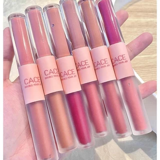 2 in 1 Glossy + MatteLiptint ชุด Double Head Matte Glossy ลิปสติกกันน้ํา Velvet Lip แต่งหน้า Rouge Lip Gloss