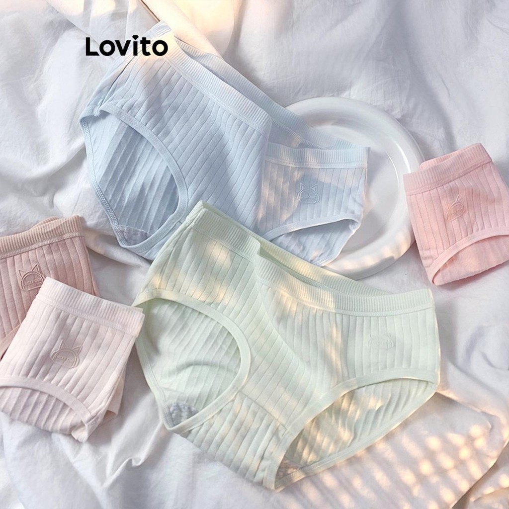 Lovito กางเกงชั้นในเข้าเล่มคอนทราสต์สบาย ๆ สำหรับผู้หญิง LNL73061