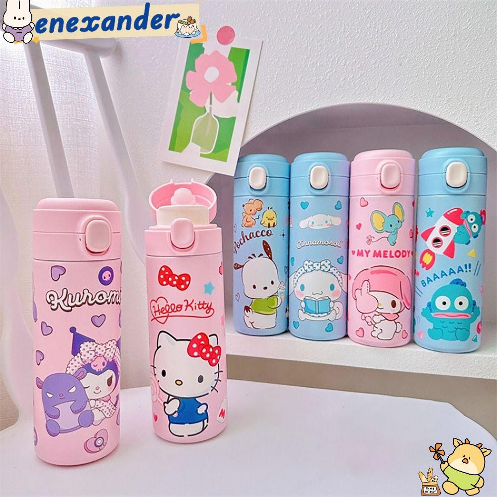 Enexander SANRIO แก้วน้ําสูญญากาศ, 304 สแตนเลส Kuromi Cinnamoroll My Melody Kitty ขวดน้ําความร้อน,เด็กล็อคสวิทช์ 420ML ถ้วยดื่มโดยตรงสําหรับของขวัญนักเรียน