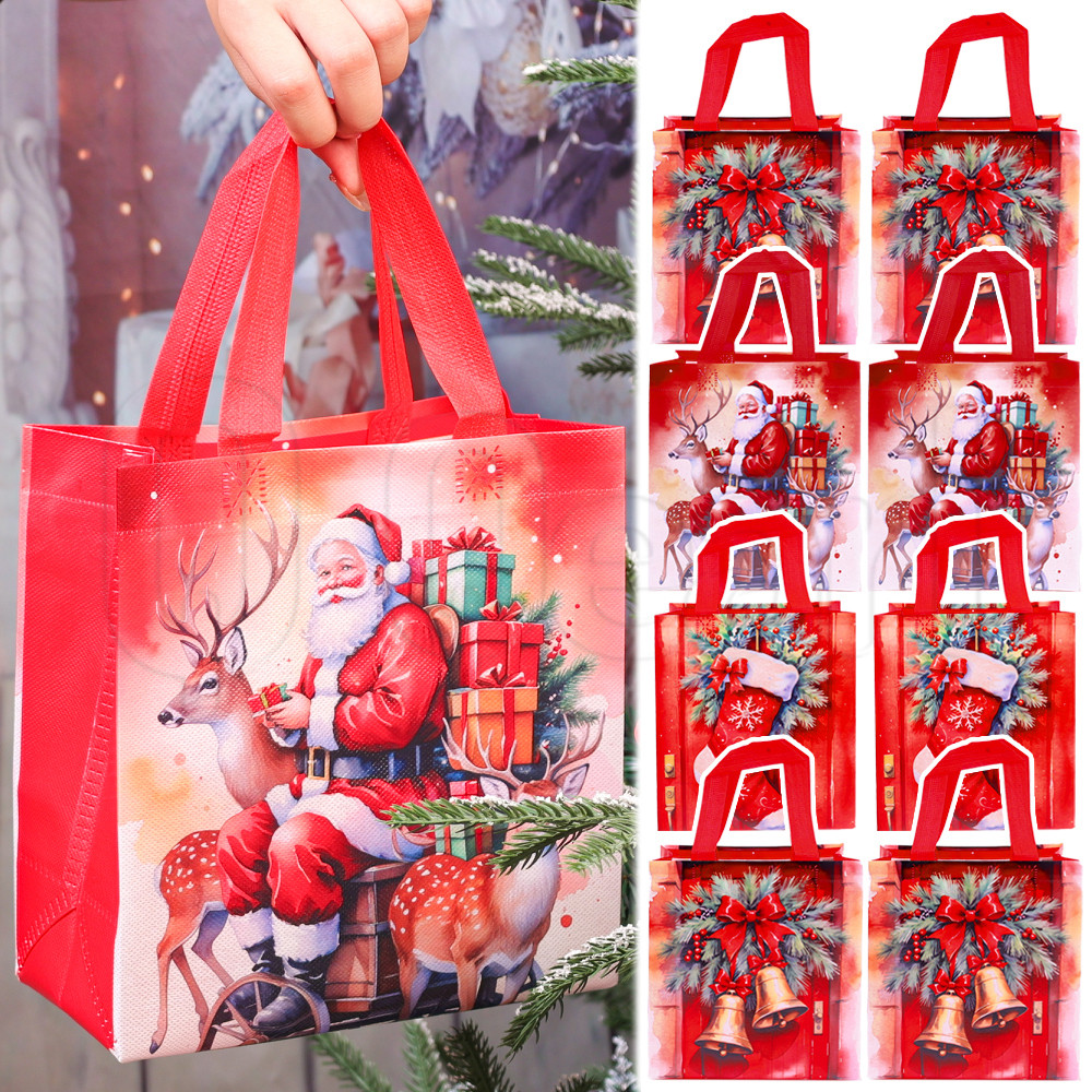 4 ชิ้นขนาดใหญ่ความจุกระเป๋าของขวัญคริสต์มาส - Santa Claus Snowman กระเป๋าถือ - ปีใหม่ Christmas Party Decor - พับ, นํากลับมาใช้ใหม่, หนา - Xmas Nonทอ Tote Bag - Candy Snacks Pouch
