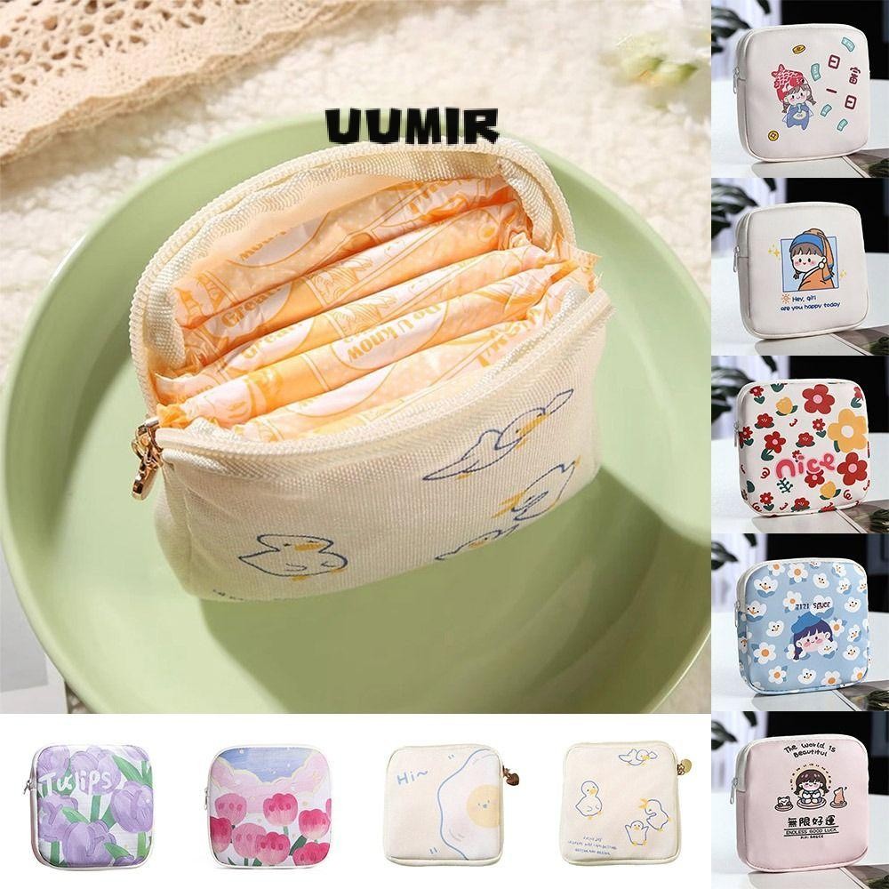 UUMIR กระเป๋าเก็บผ้าอนามัยกระเป๋าเครื่องสําอางอเนกประสงค์หลากสีน่ารัก การท่องเที่ยว ออแกไนเซอร์ ลายการ์ตูนกระเป๋าใส่เหรียญแบบพกพาเดินทางกลางแจ้ง