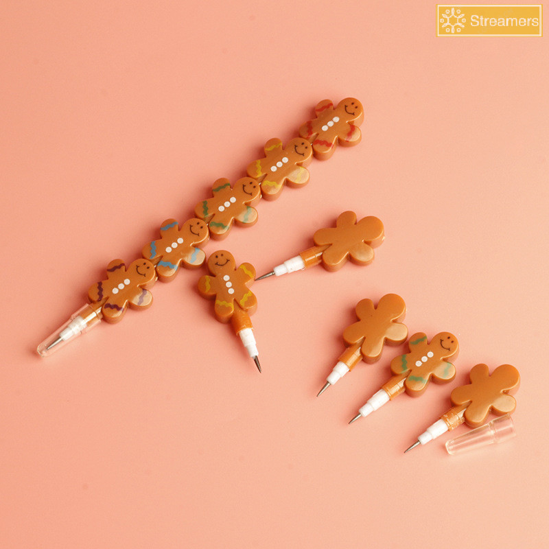 {Streamers} เกาหลีใต้ Small Fresh Brown Small Biscuit Folding Pen Creative Student Cartoon Stationery Doll Pencil New