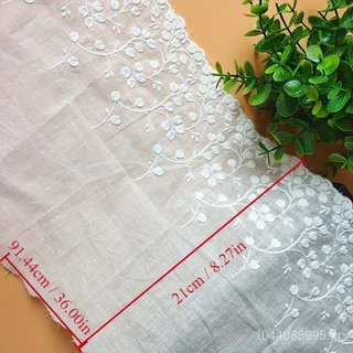 ขอบลูกไม้ปักสีขาวกว้าง21ซม. ตกแต่งผ้า DIY ผ้าฝ้ายแท้สำหรับผ้าม่านปลอกคอและแขนเสื้อ-1หลา