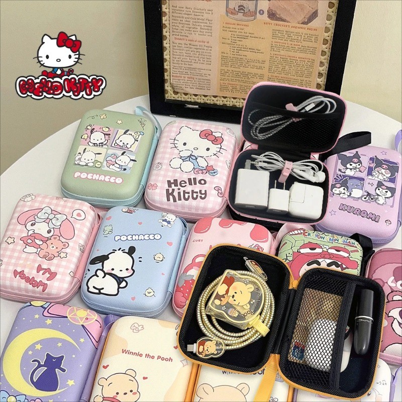 กล่องเก็บของอนิเมะ Girl KT Kuromi Pochacco Melati กระเป๋าแต่งหน้าการ์ตูนหูฟังกระเป๋าเก็บแบบพกพา