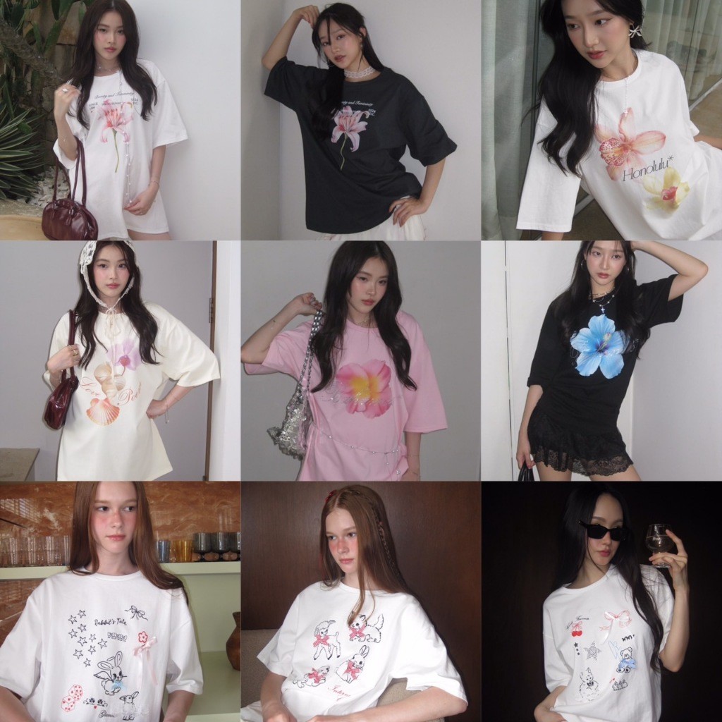 (จัดส่งตลอด 24 ชั่วโมง）OOOK Official Animal / Cherry / Bow /Typo / Eternal Sunshine Series Tee Oversized Tee by Stylist
