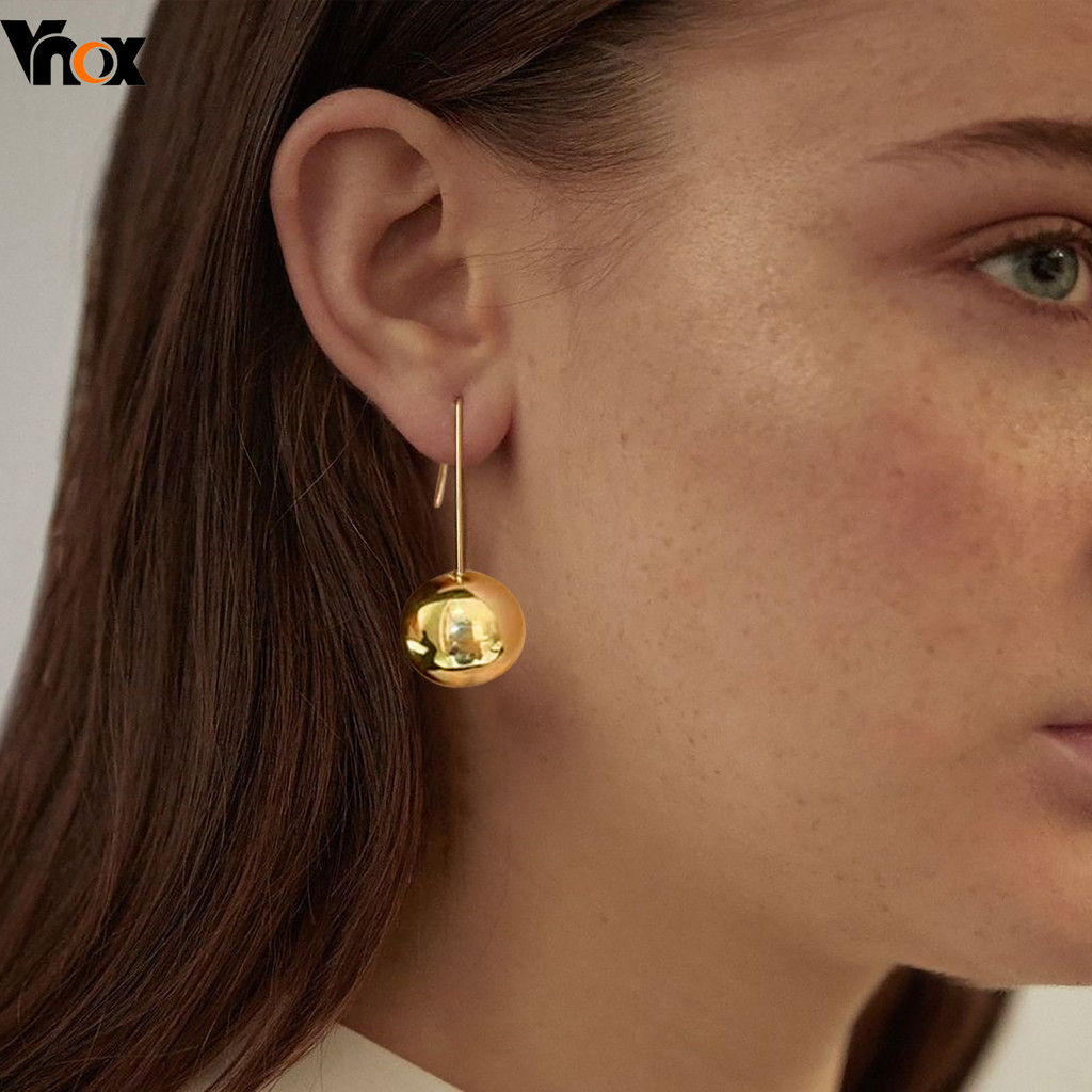 Vnox 18K Gold รอบต่างหูลูกปัดสําหรับผู้หญิงสาว,Ball สแตนเลส Non Tarnish Hook ต่างหู,เครื่องประดับของขวัญ