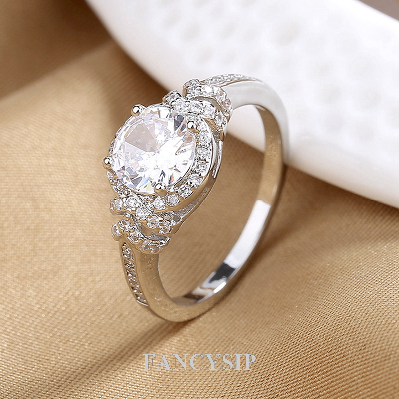 Fancysip รอบจําลองเพชรหมั้นแหวนเงินเจ้าสาวแหวนแต่งงานแหวนเครื่องประดับ