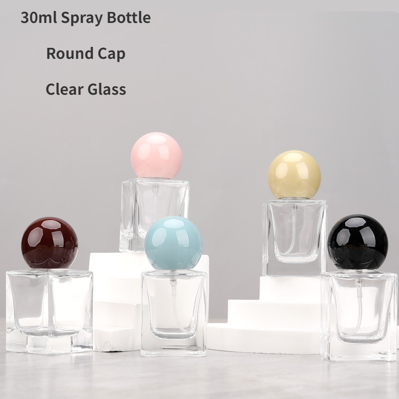 30มล ขวดสเปรย์น้ําหอมแก้วสี่เหลี่ยมโปร่งใสขวดเครื่องสําอางรีฟิลที่ว่างเปล่าพร้อมฝาบอล
